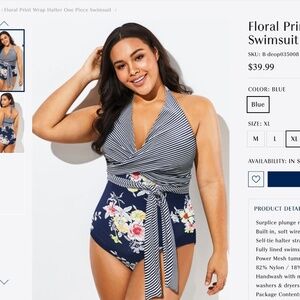 NWT XL Floral Print Wrap Halter One Piece Swimsuit